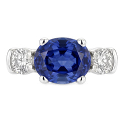 3 Stone Ring Oval And Round Cut Ceylon Sapphire & Natural Earth Mined Diamond 5 Carats New