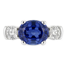 3 Stone Ring Oval And Round Cut Ceylon Sapphire & Natural Earth Mined Diamond 5 Carats New
