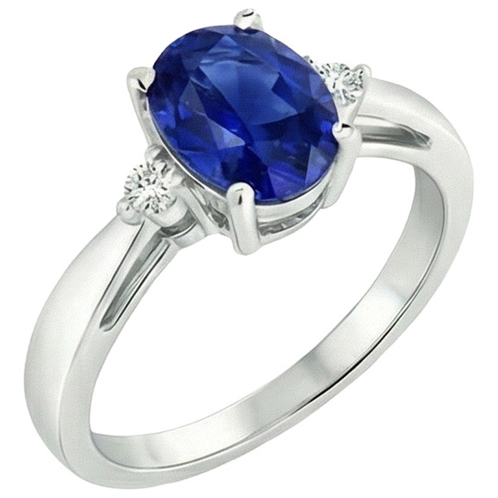 3 Stone Ring Oval Blue Sapphire & Natural Earth Mined Diamond 4.75 Carats Tapered Shank
