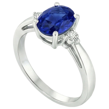3 Stone Ring Oval Blue Sapphire & Natural Earth Mined Diamond 4.75 Carats Tapered Shank