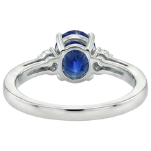 3 Stone Ring Oval Blue Sapphire & Natural Earth Mined Diamond 4.75 Carats Tapered Shank