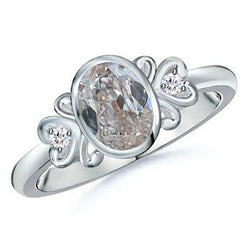 3 Stone Ring Oval Old Miner Real Natural Earth Mined Diamond Bezel Set 1.25 Carats Heart Style