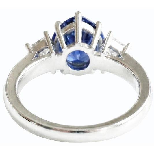 3 Stone Ring Pear Blue Sapphire & Princess Natural Earth Mined Diamonds 3 Carats Gold 14K
