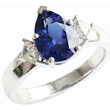 3 Stone Ring Pear Blue Sapphire & Princess Natural Earth Mined Diamonds 3 Carats Gold 14K