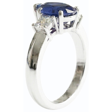 3 Stone Ring Pear Blue Sapphire & Princess Natural Earth Mined Diamonds 3 Carats Gold 14K