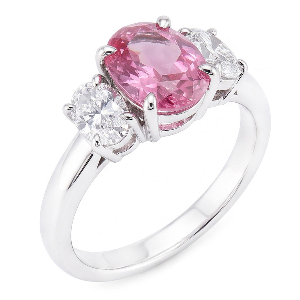 3 Stone Ring Pink Sapphire With Natural Earth Mined DIAMOND ( NOT LAB GROWN )s 3.50 Carats White Gold 14K