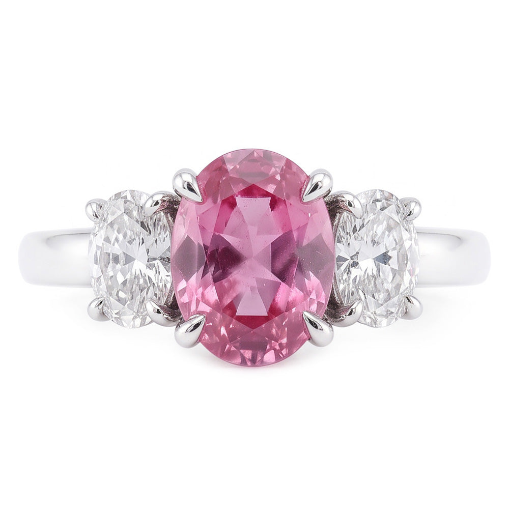 3 Stone Ring Pink Sapphire With Natural Earth Mined DIAMOND ( NOT LAB GROWN )s 3.50 Carats White Gold 14K