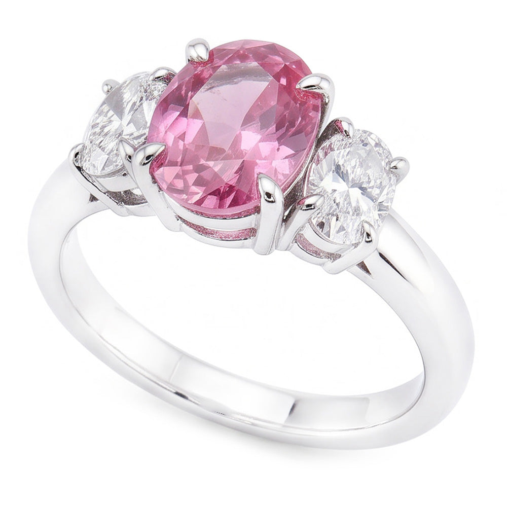 3 Stone Ring Pink Sapphire With Natural Earth Mined DIAMOND ( NOT LAB GROWN )s 3.50 Carats White Gold 14K