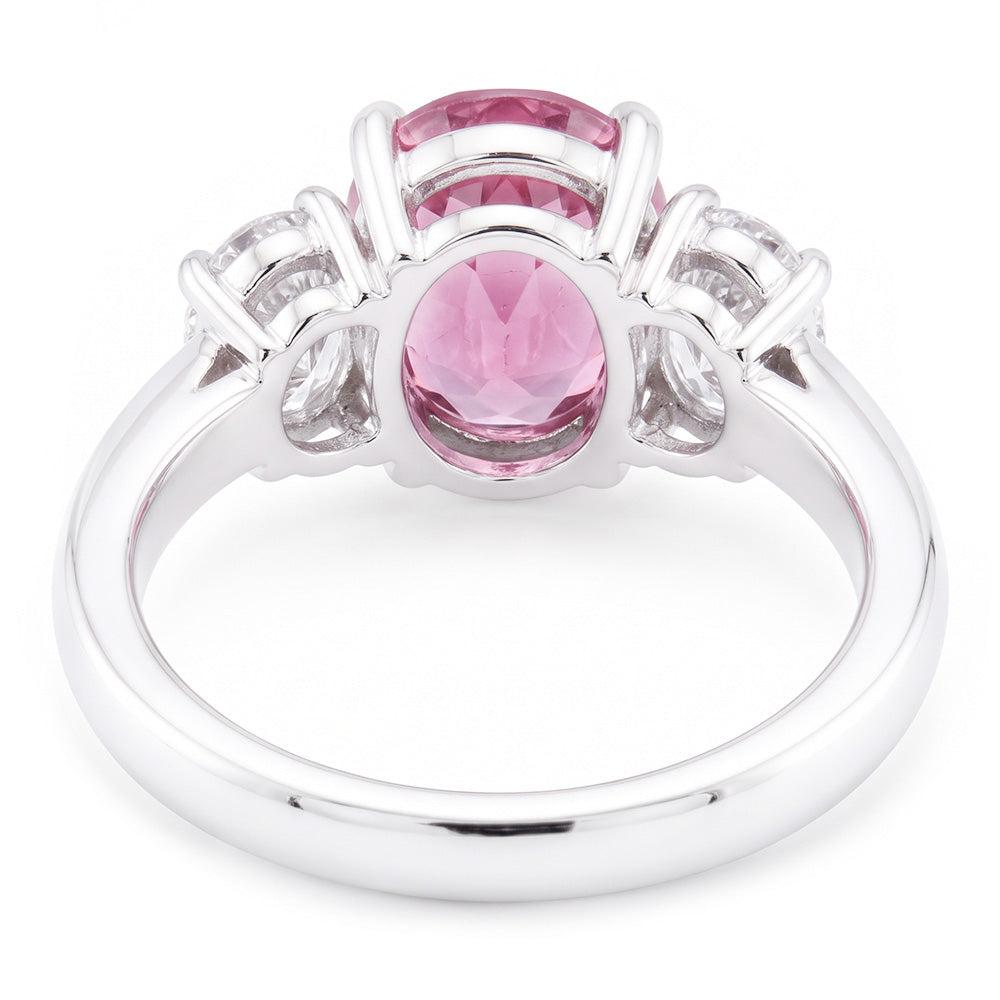 3 Stone Ring Pink Sapphire With Natural Earth Mined DIAMOND ( NOT LAB GROWN )s 3.50 Carats White Gold 14K