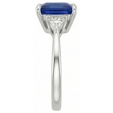3 Stone Ring Princess Blue Sapphire & Trillion Cut Natural Earth Mined Diamonds 5.50 Carat