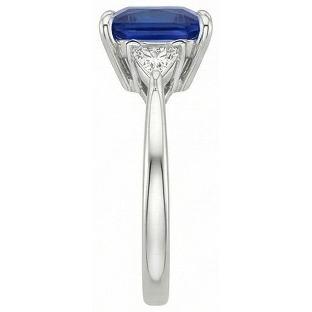 3 Stone Ring Princess Blue Sapphire & Trillion Cut Natural Earth Mined Diamonds 5.50 Carat