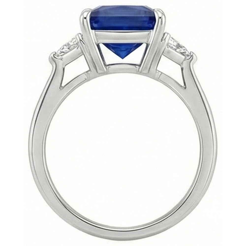3 Stone Ring Princess Blue Sapphire & Trillion Cut Natural Earth Mined Diamonds 5.50 Carat