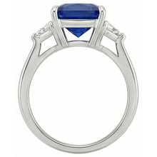 3 Stone Ring Princess Blue Sapphire & Trillion Cut Natural Earth Mined Diamonds 5.50 Carat