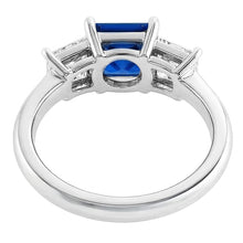3 Stone Ring Princess Prong Set Ceylon Sapphire & Natural Earth Mined Diamonds 2 Carats