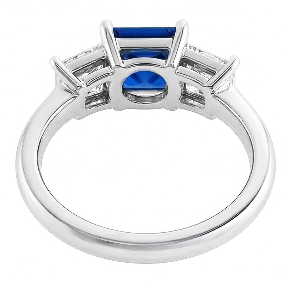 3 Stone Ring Princess Prong Set Ceylon Sapphire & Natural Earth Mined Diamonds 2 Carats