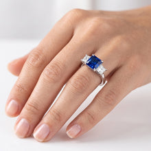 3 Stone Ring Princess Prong Set Ceylon Sapphire & Natural Earth Mined Diamonds 2 Carats