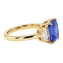 3 Stone Ring Radiant Blue Sapphire 2.50 Carats Baguette Natural Earth Mined Diamonds