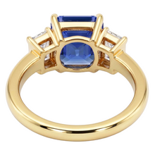 3 Stone Ring Radiant Blue Sapphire 2.50 Carats Baguette Natural Earth Mined Diamonds