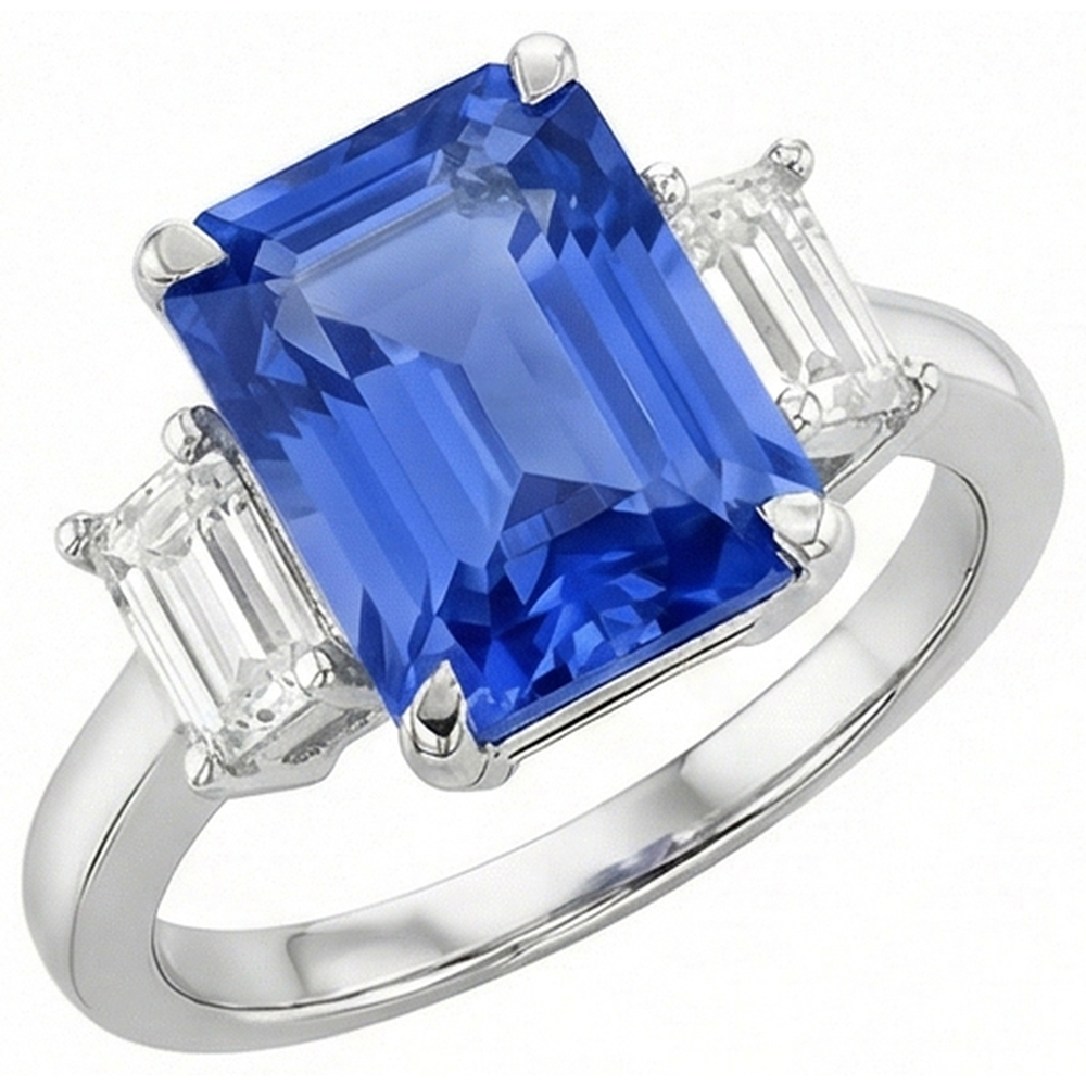 3 Stone Ring Radiant Sapphire & Emerald Natural Earth Mined Diamond Jewellery 4 Carats