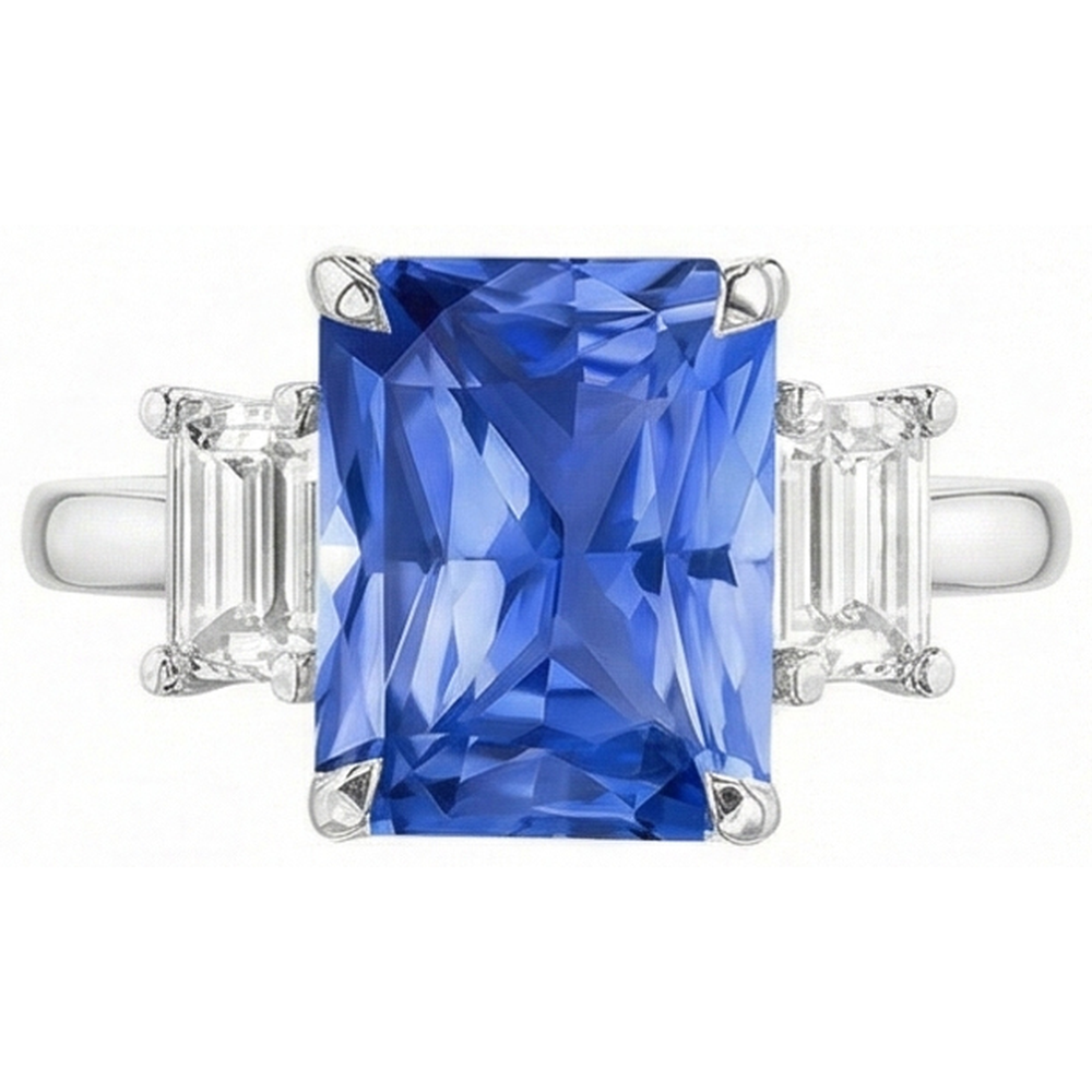 3 Stone Ring Radiant Sapphire & Emerald Natural Earth Mined Diamond Jewellery 4 Carats