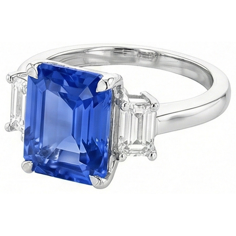 3 Stone Ring Radiant Sapphire & Emerald Natural Earth Mined Diamond Jewellery 4 Carats