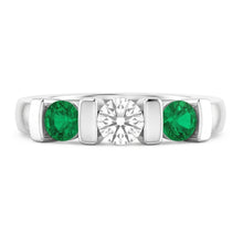 3 Stone Ring Real Round Natural Earth Mined DIAMOND ( NOT LAB GROWN ) Emerald 0.90 Carats Bar Setting