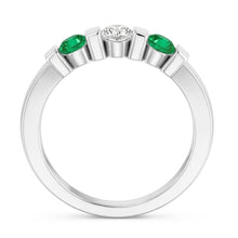 3 Stone Ring Real Round Natural Earth Mined DIAMOND ( NOT LAB GROWN ) Emerald 0.90 Carats Bar Setting
