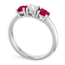 3 Stone Ring Round Natural Earth Mined Diamond Ruby 0.60 Carats White Gold 14K