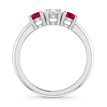 3 Stone Ring Round Natural Earth Mined Diamond Ruby 0.60 Carats White Gold 14K