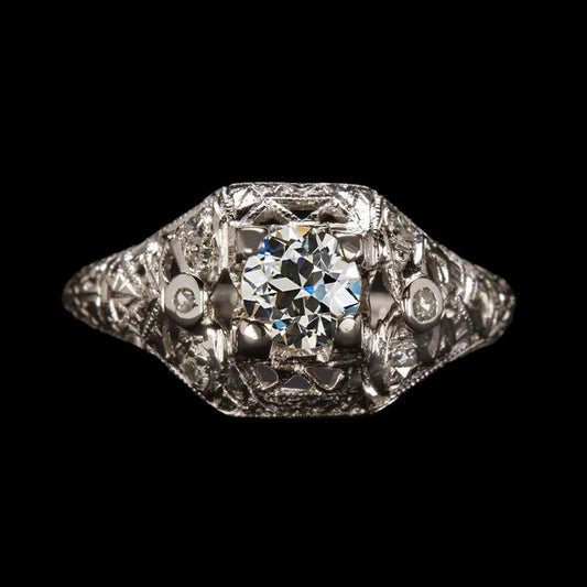 3 Stone Ring Round Old Cut Natural Diamond Filigree Antique Style 1.75 Carats