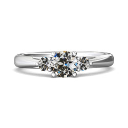 3 Stone Ring Round Old Cut Natural Diamond Tapered Shank 2.50 Carats