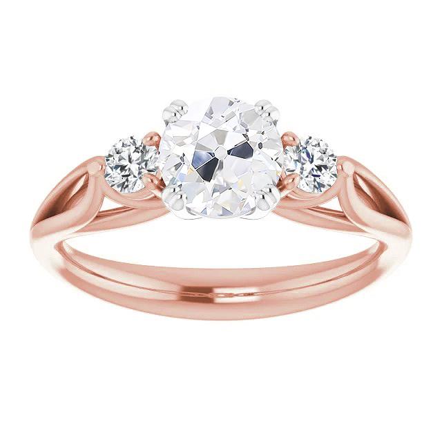 3 Stone Ring Round Old Mine Cut Genuine Diamond Double Prong Set 3.50 Carats