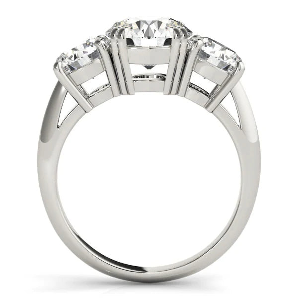 3 Stone Ring Round Old Mine Cut Real Diamond Double Prong Set 6.50 Carats