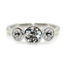 3 Stone Ring Round Old Mine Cut Real Diamond White Gold Jewelry 4 Carats