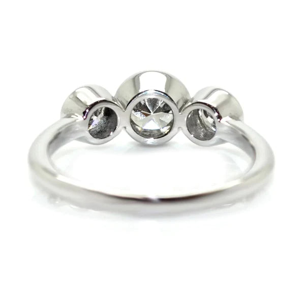 3 Stone Ring Round Old Mine Cut Real Diamond White Gold Jewelry 4 Carats