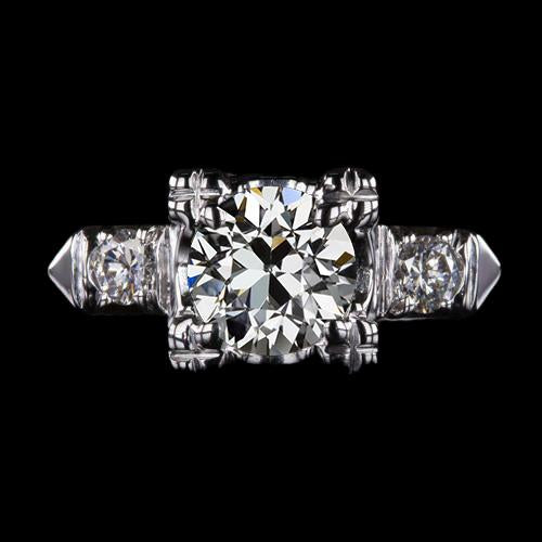 3 Stone Ring Round Old Miner Genuine Diamond 14K White Gold 3 Carats Jewelry