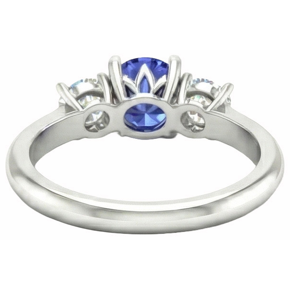 3 Stone Ring Round Prong Set Sapphire Natural Earth Mined Diamonds 5 Carats Gold Jewellery
