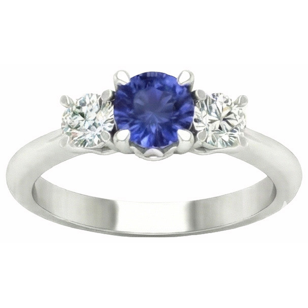 3 Stone Ring Round Prong Set Sapphire Natural Earth Mined Diamonds 5 Carats Gold Jewellery