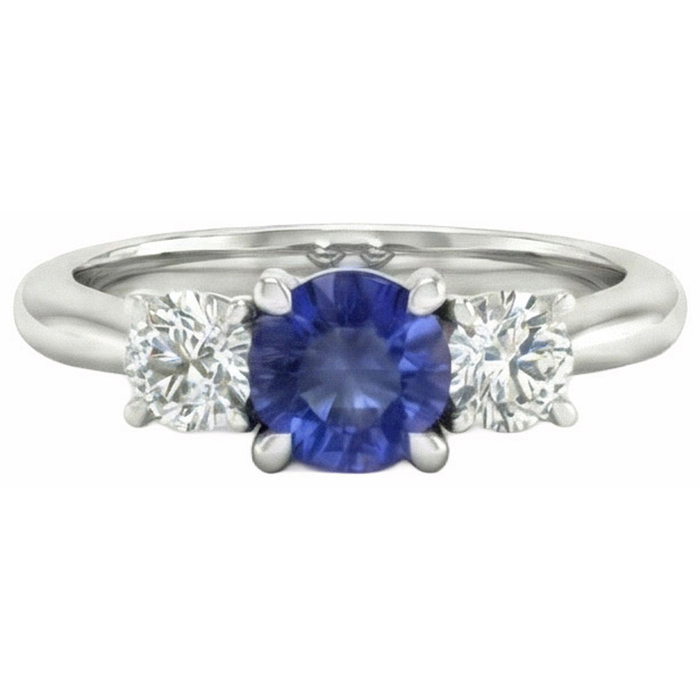3 Stone Ring Round Prong Set Sapphire Natural Earth Mined Diamonds 5 Carats Gold Jewellery