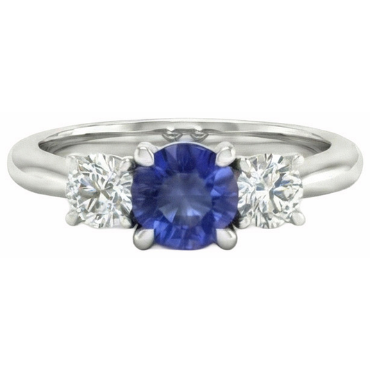 3 Stone Ring Round Prong Set Sapphire Natural Earth Mined Diamonds 5 Carats Gold Jewellery