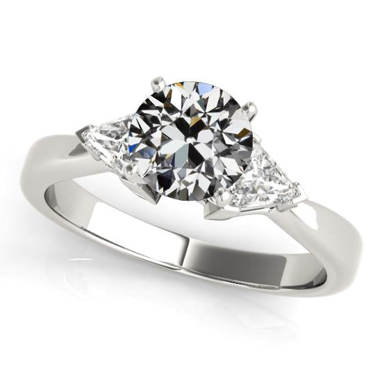 3 Stone Ring Trillion & Old Cut Real Diamond Jewelry 14K Gold 3.50 Carats