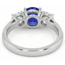 3 Stone Round Blue Sapphire Natural Earth Mined Diamond Ring 4 Carats Prong Set Gold 14K