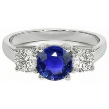 3 Stone Round Blue Sapphire Natural Earth Mined Diamond Ring 4 Carats Prong Set Gold 14K
