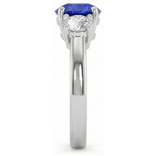 3 Stone Round Blue Sapphire Natural Earth Mined Diamond Ring 4 Carats Prong Set Gold 14K