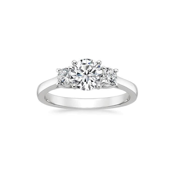 3 Stone Round Cut 3 Ct Real Diamonds Engagement Ring White Gold 14K