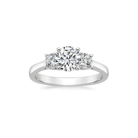 3 Stone Round Cut 3 Ct Real Diamonds Engagement Ring White Gold 14K