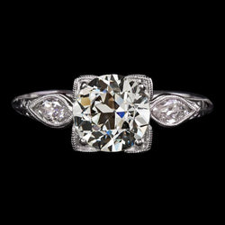 3 Stone Round & Marquise Old Miner Genuine Diamond Ring Vintage Style 4 Carats