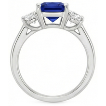 3 Stone Round Natural Earth Mined Diamond & Princess Ceylon Sapphire Ring 6 Carats Gold
