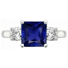 3 Stone Round Natural Earth Mined Diamond & Princess Ceylon Sapphire Ring 6 Carats Gold