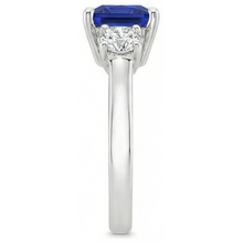 3 Stone Round Natural Earth Mined Diamond & Princess Ceylon Sapphire Ring 6 Carats Gold